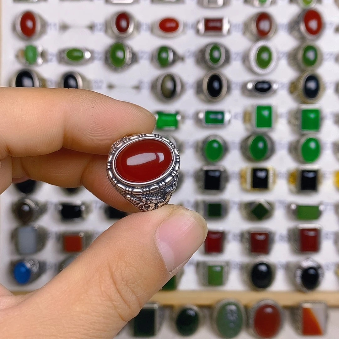 玛瑙/玉髓戒指银S925镶嵌