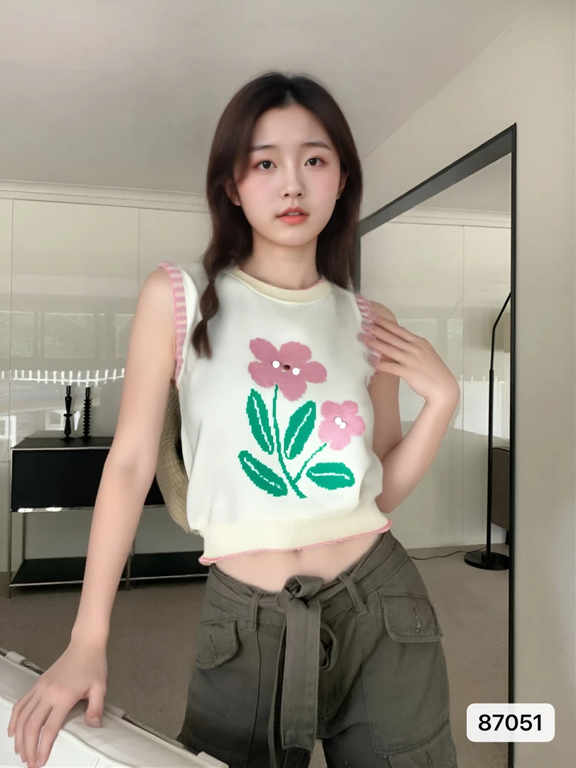 常规马夹简约风马夹套头透气圆领植物花卉