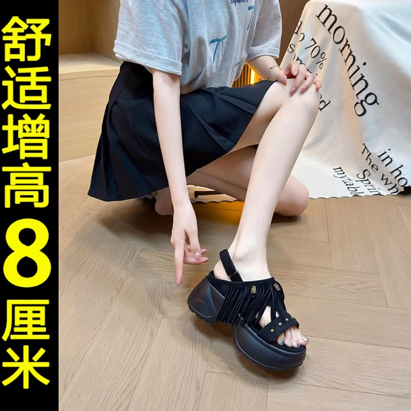 小个子增高8cm罗马凉鞋女2025夏季新款休闲百搭透气女拖鞋松糕鞋