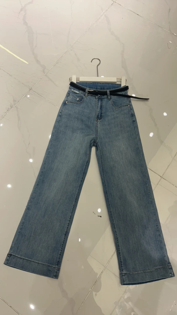 夏季弹力九分烟管牛仔裤女高腰时尚显瘦百搭设计感直筒裤