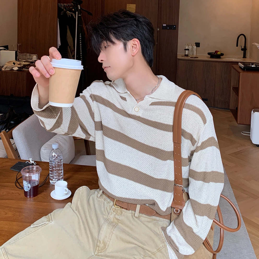 一轩轩轩【克伯拉德】秋季超好看学院风休闲男条纹针织衫毛衣68888