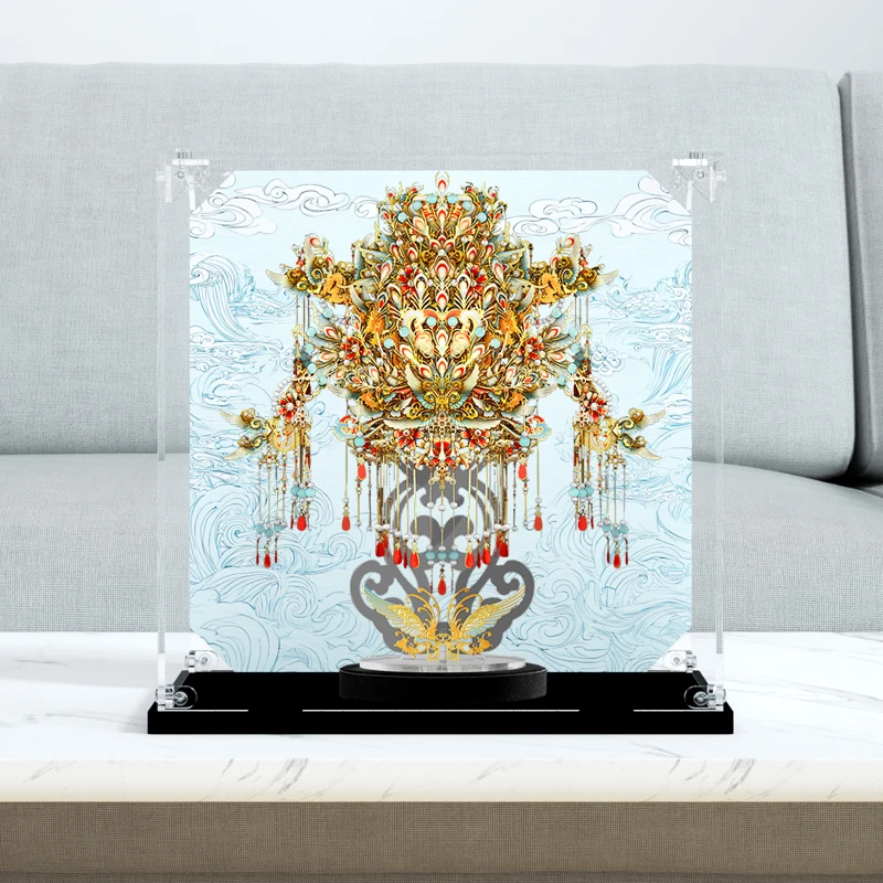 旻悦亚克力防尘盒适用拼酷 九龙九凤冠3D 金属拼图模型积木展示盒