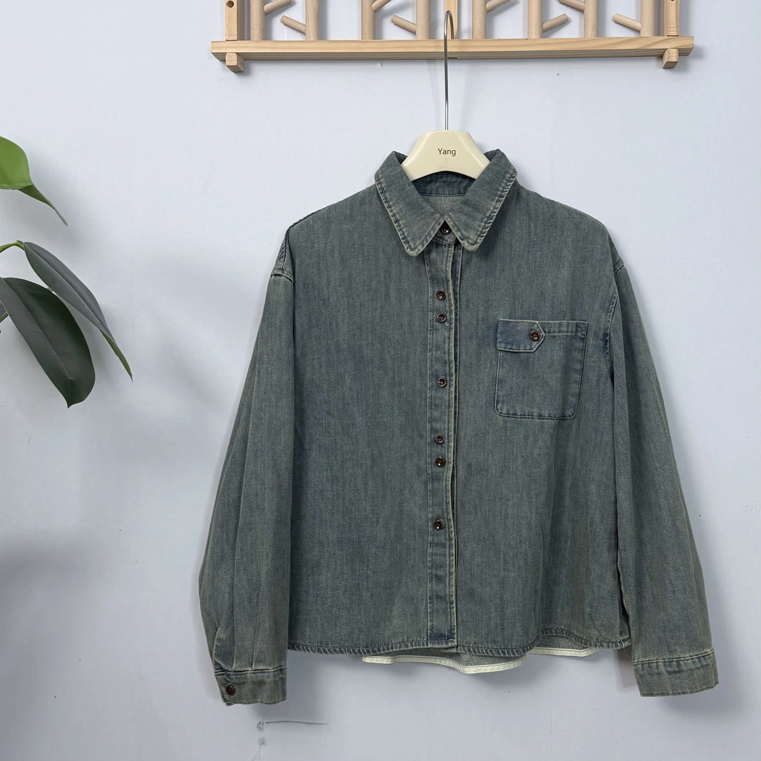 【暮光】抓绒内胆美式复古工装牛仔衬衫女秋冬百搭