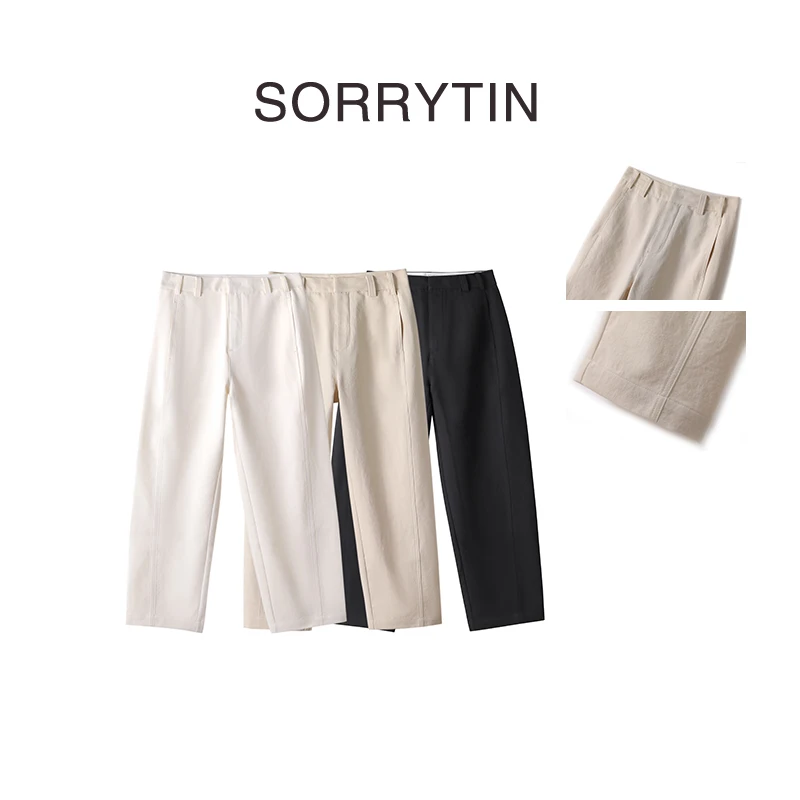 《零感漫浮》SORRYTIN 进口Recycle轻柔舒适中空纱百搭直筒九分裤