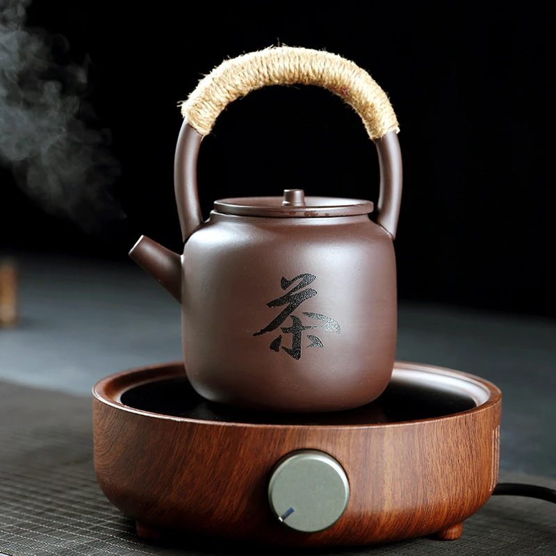 国潮新款紫砂提梁壶家用陶瓷泡茶壶日式复古手工功夫茶壶茶道用具