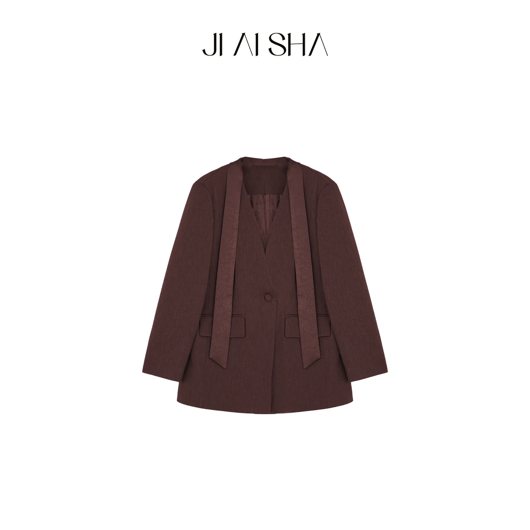 JAS“圣日尔曼街道”V领时尚休闲设计感飘带西装外套JAS-YS-8006