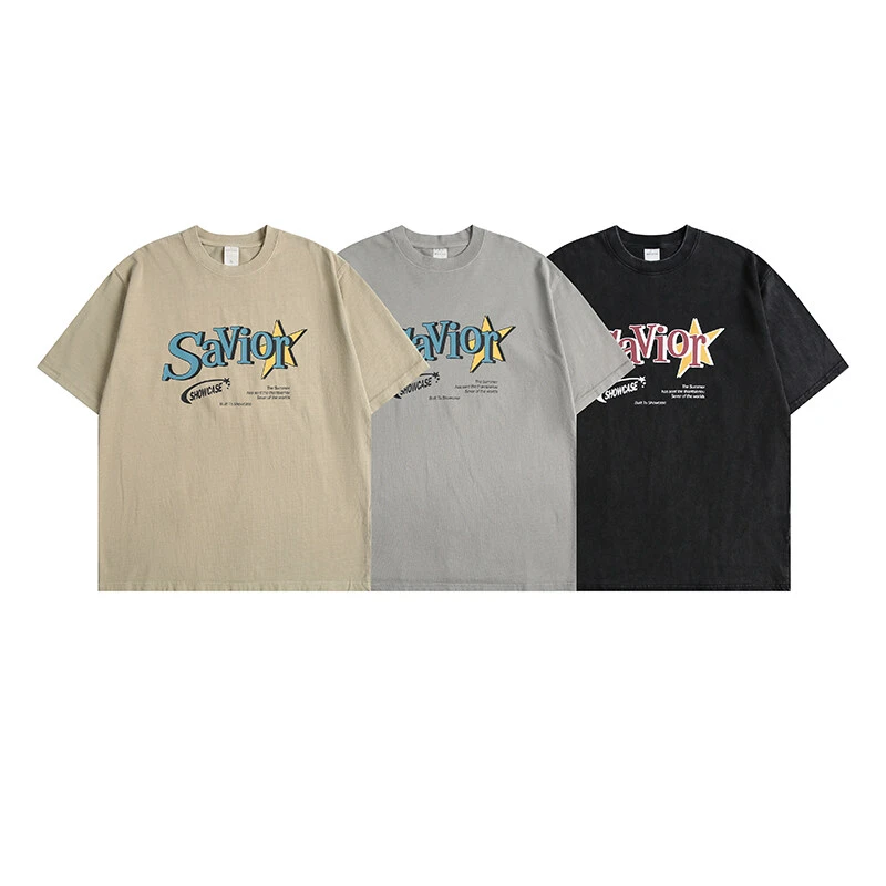 25ss 复古做旧水洗300g 男女款短袖 TEE撞色印花T恤-T56