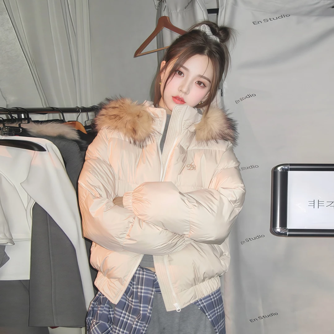 美式短款大毛领羽绒棉服女秋冬季显瘦百搭韩版学生保暖面包服外套