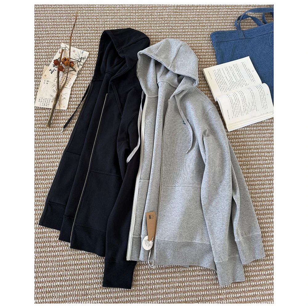 WT214   秋季新款宽松拉链开衫连帽长袖外套