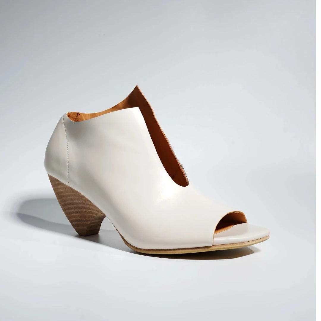 JESSI JIR鱼嘴鞋子女士坡跟时尚真皮时装百搭复古高跟凉鞋黑色