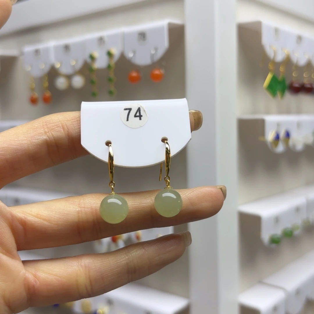 和田玉银S925镶嵌耳饰