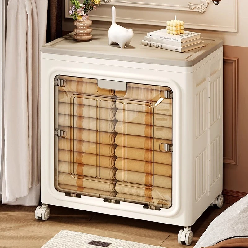 新疆包邮哥衣服收纳箱家用整理箱大容量翻盖带轮折叠被子储物柜
