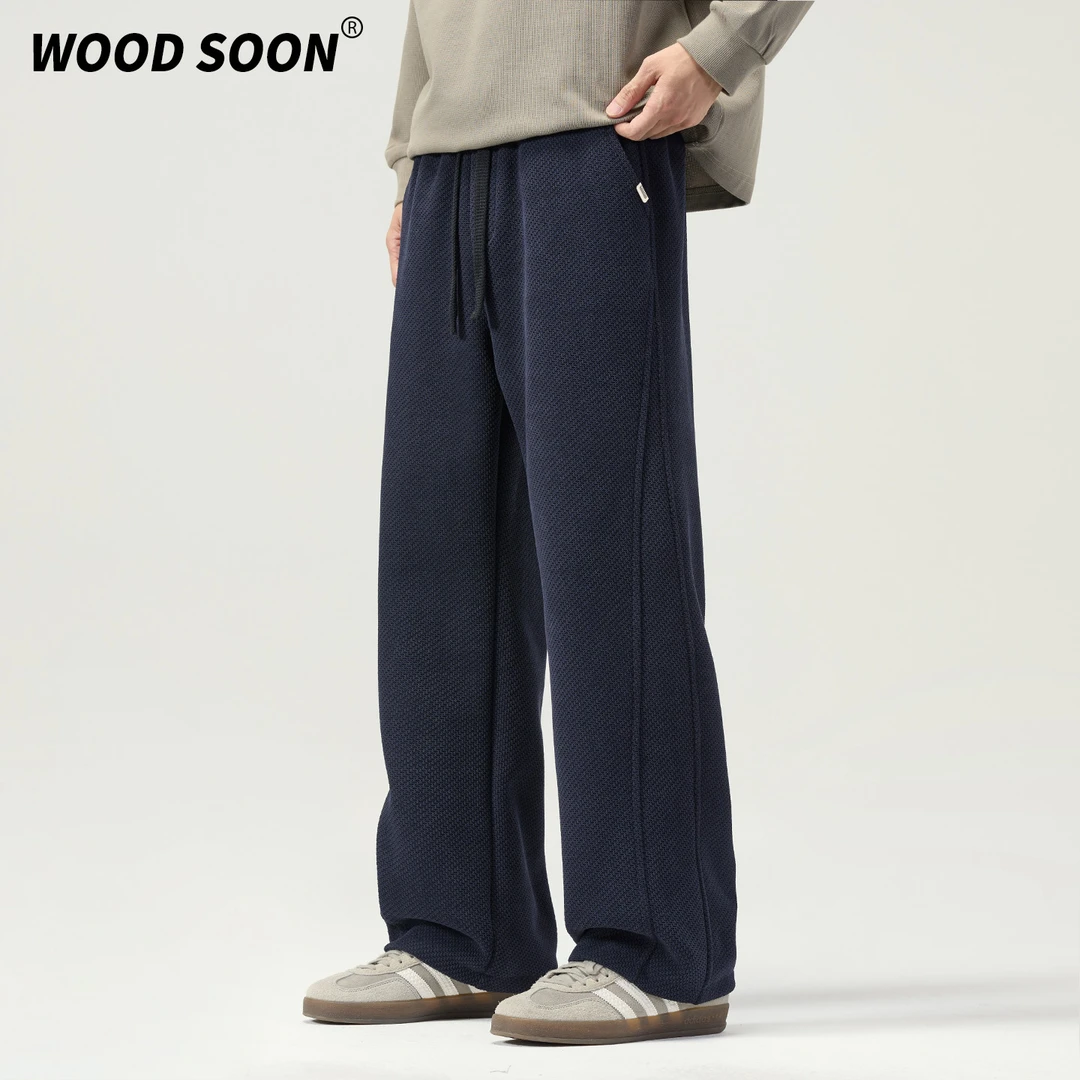 WOODSOON宽松直筒休闲裤秋冬加绒新款潮流百搭男士纯色垂感长裤子
