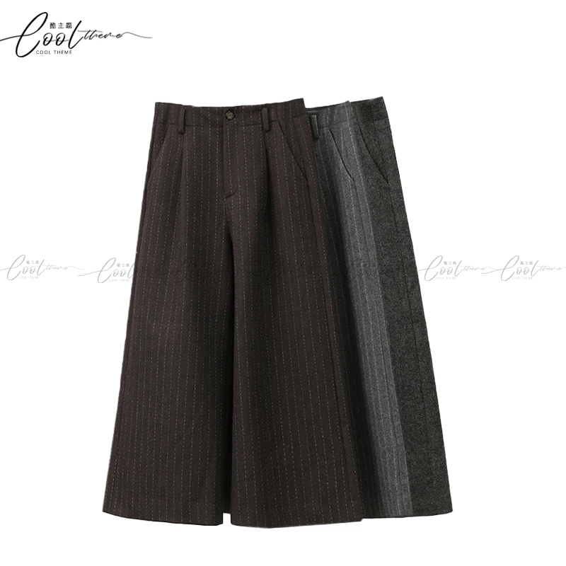 高级灰羊毛阔腿裤女冬新款九分原创设计毛呢裤宽松时尚显瘦裤女