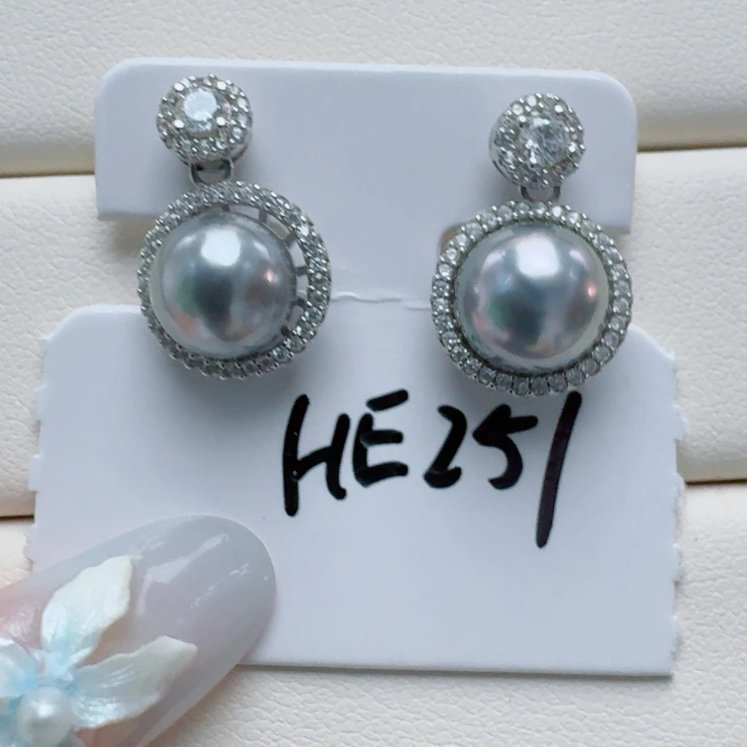 海水珍珠银S925镶嵌耳饰@@he251