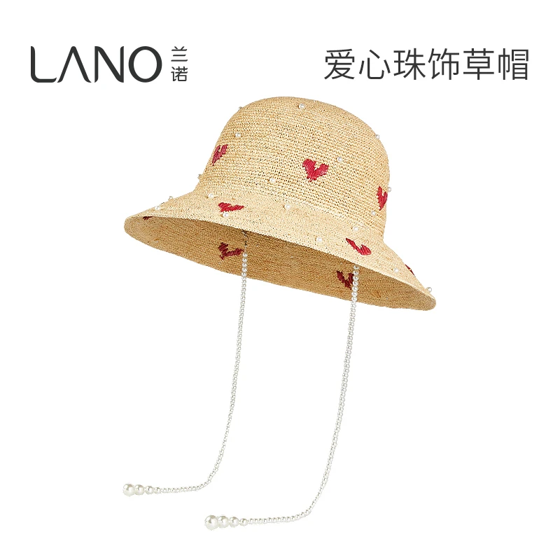 兰诺爱心珍珠草帽女海边度假2025夏新款太阳帽大头围防晒遮阳帽子