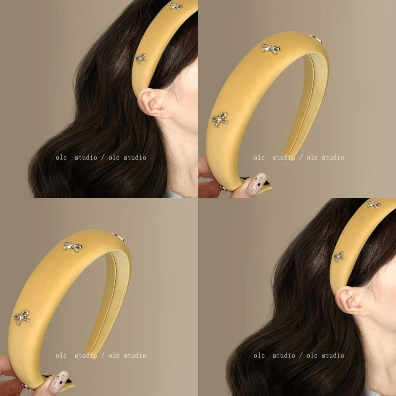 芝士奶油黄~法式蝴蝶结发箍女2025新款甜美ins少女高颅顶头箍盘发