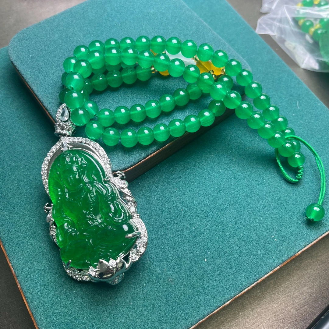 主播推荐吊坠 满绿雕刻观音项链吊坠A1588