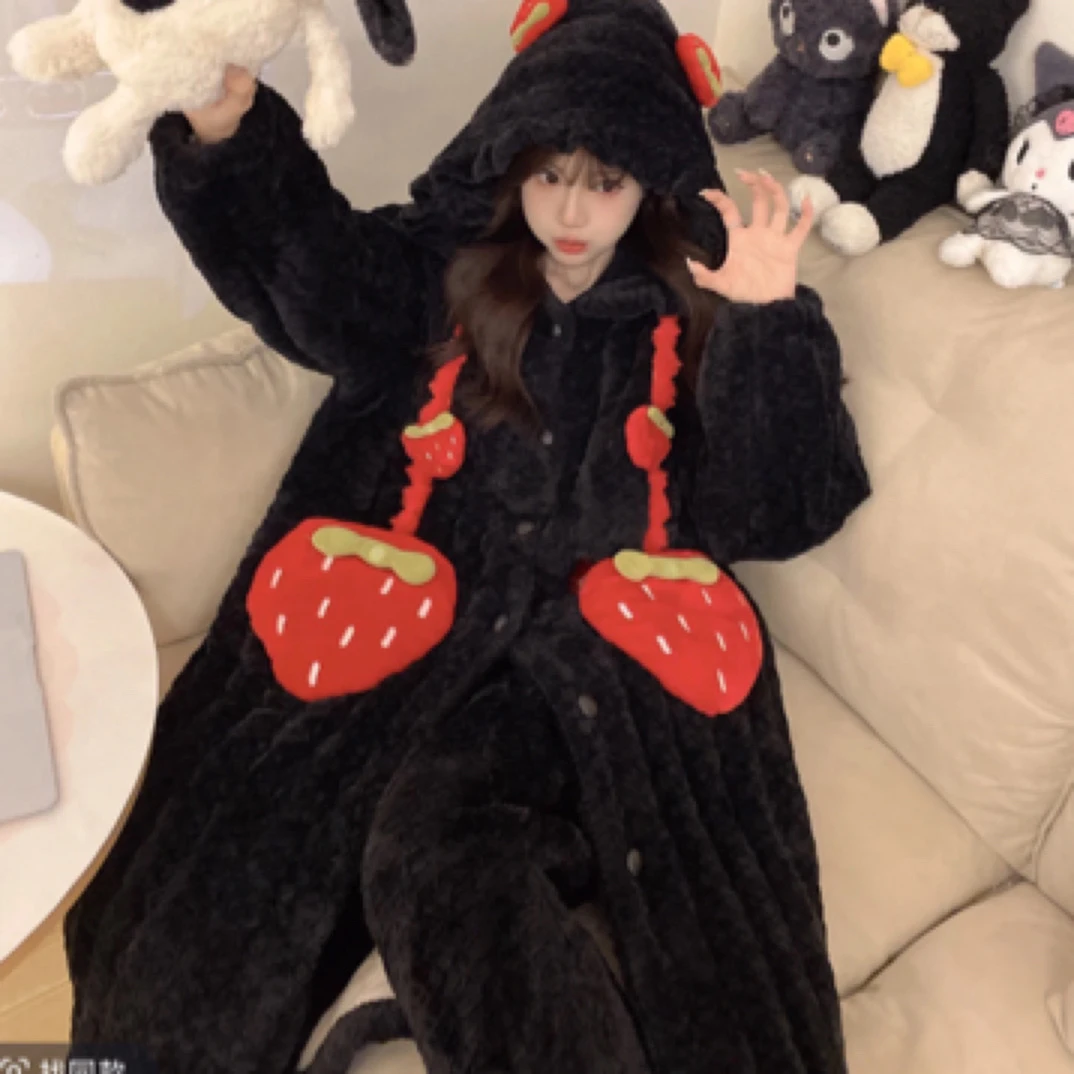 7508款安黑草莓长款加厚三层外穿