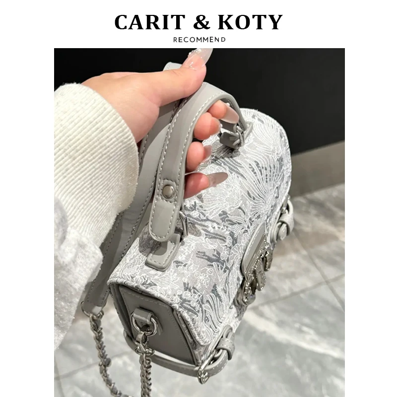 CARIT KOTY刺绣轻奢链条小方包包女爆款2025新款通勤手提斜挎小包