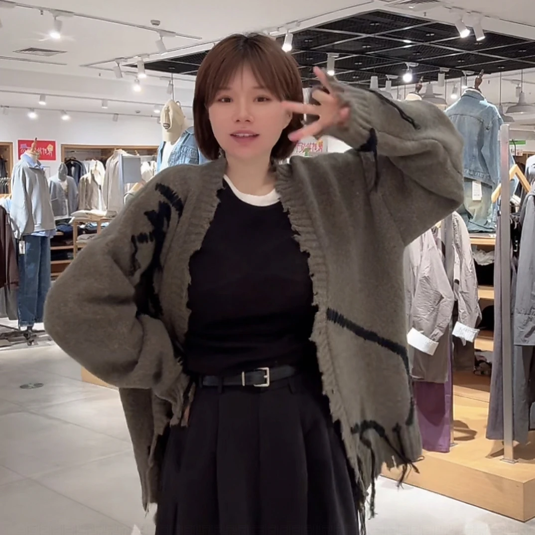 橡皮女装1234110016厚款宽松针织毛衣开衫