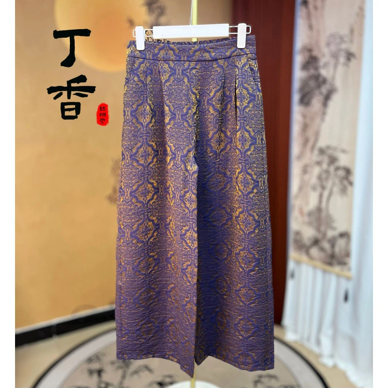 825高端时尚新款潮流高腰刺绣百搭阔腿裤子女精品