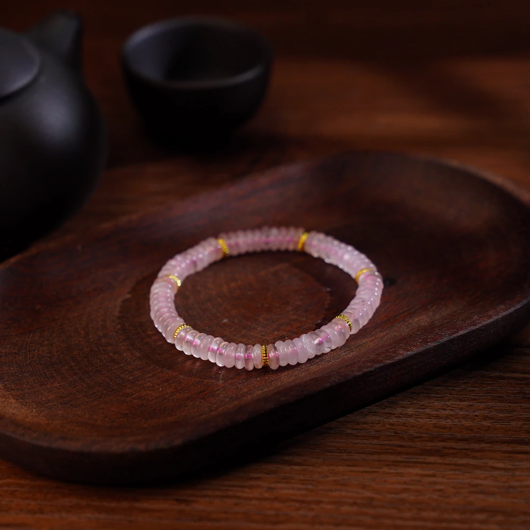 【睿泽鉴宝】粉晶算盘珠单圈手串 6*2 YYG2104