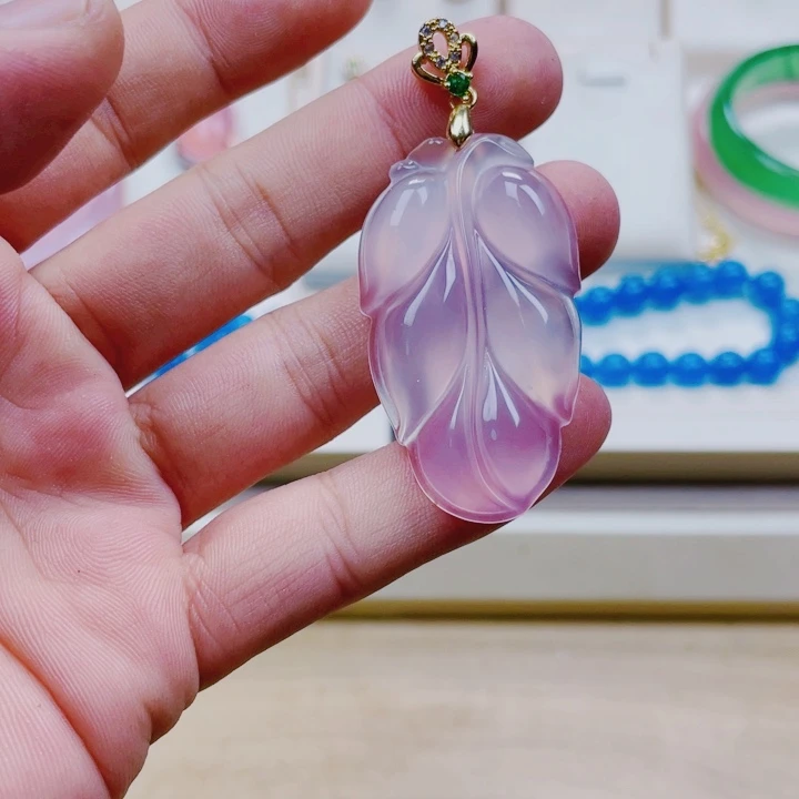 玛瑙/玉髓颈饰合金粉色叶子吊坠