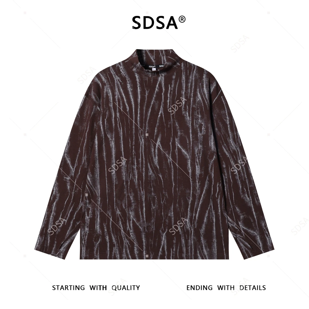 SDSA男士秋冬新款痞帅肌理纹晕染半高领长袖T恤休闲百搭潮流上衣