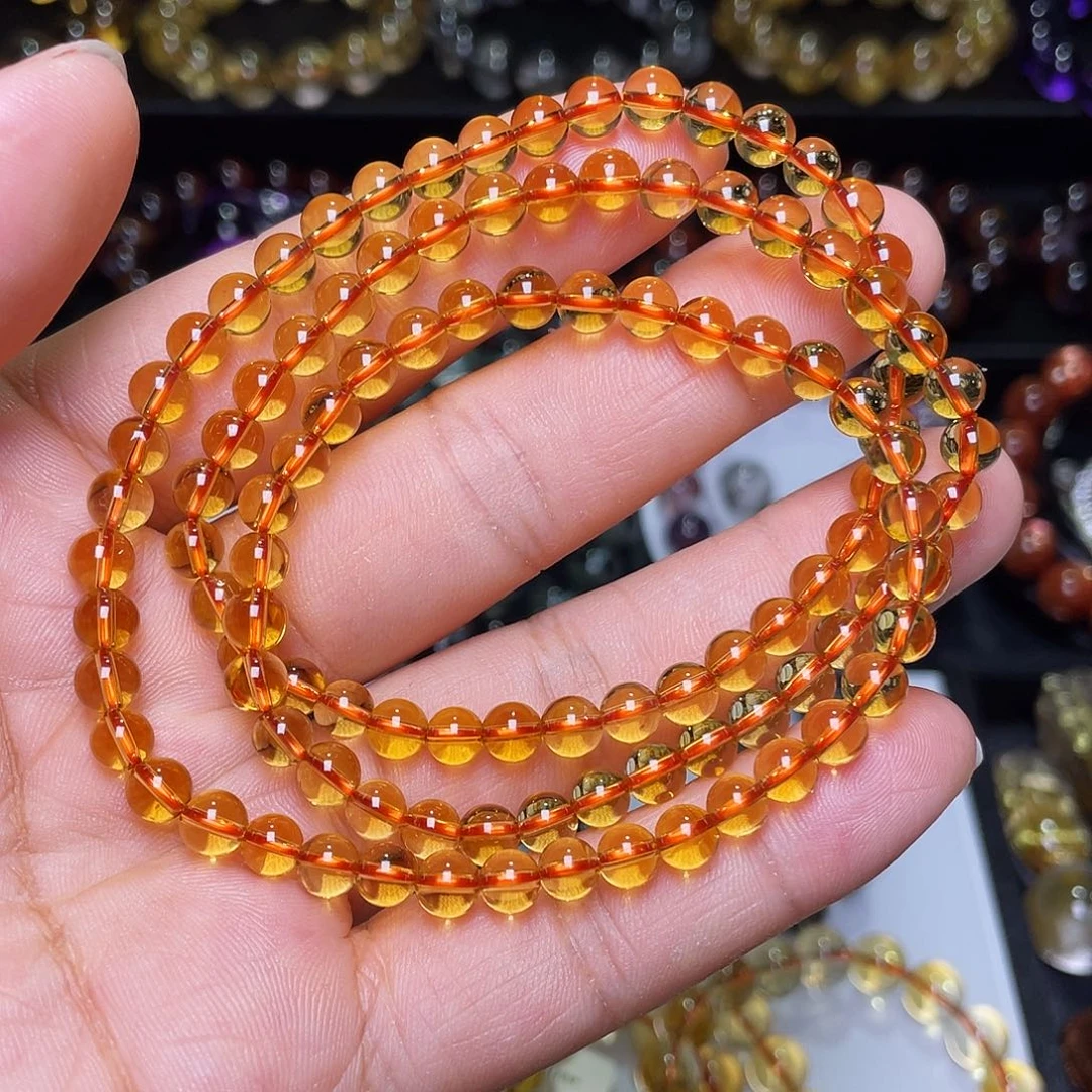 未镶嵌手链水晶巴西暴力黄108颗佛珠5+m
