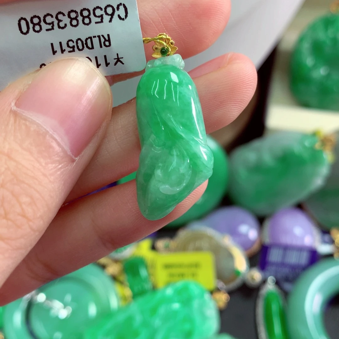 翡翠18K金镶嵌吊坠(不含链)