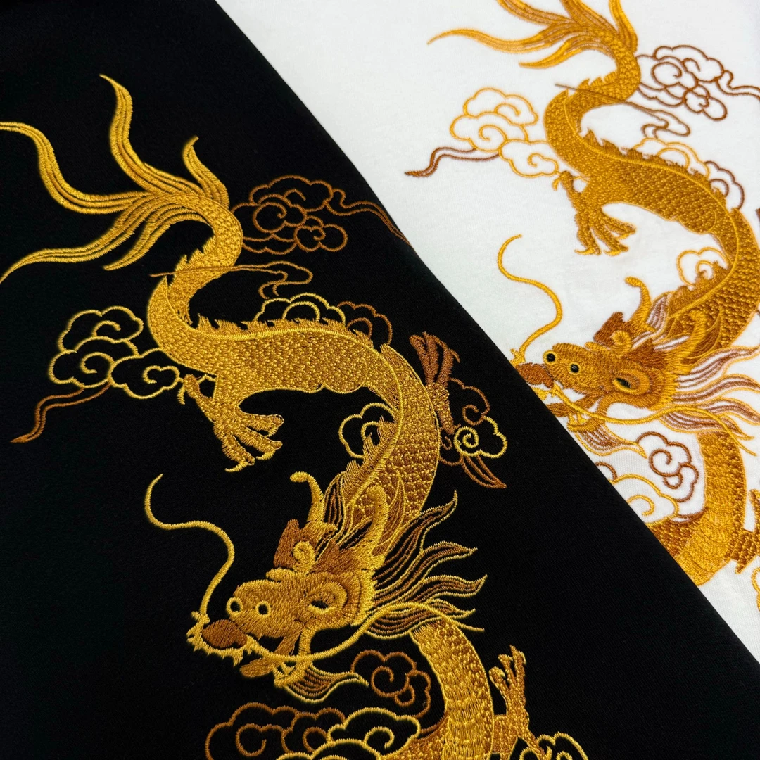 2025夏季新款金龙的传说刺绣麻棉男女同款时尚圆领短袖