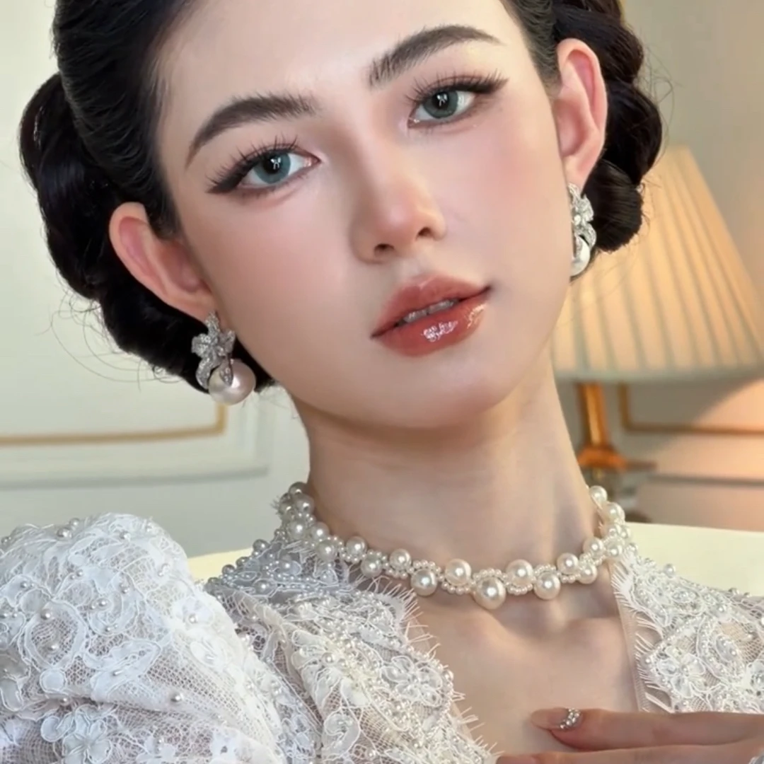 纯铜仿珍珠项链 3087新款珍珠简约颈链礼服缎面婚纱皇冠百搭