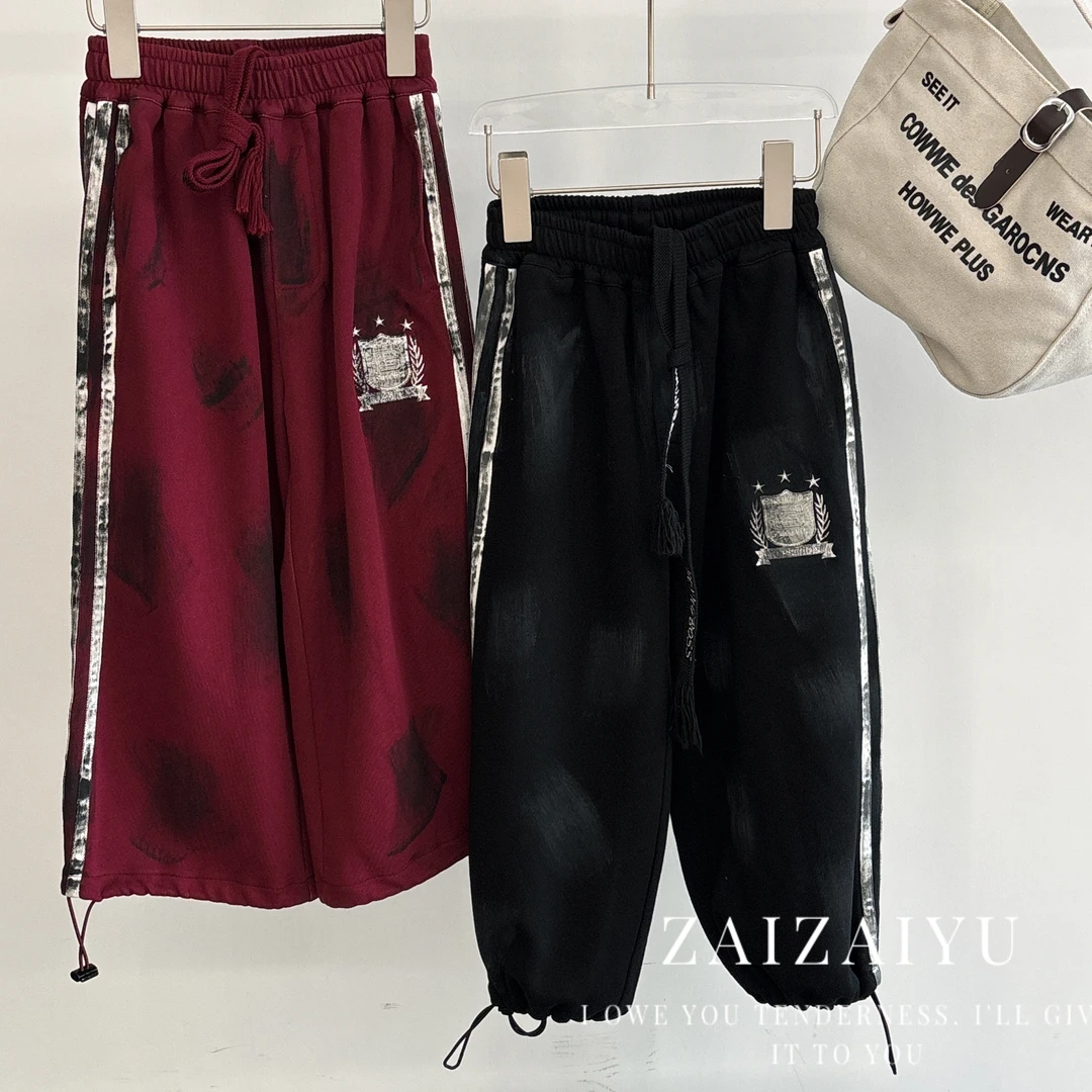 ZZY童装2025秋款男童潮酷风长裤6-15岁条纹街舞小孩卫裤Q007