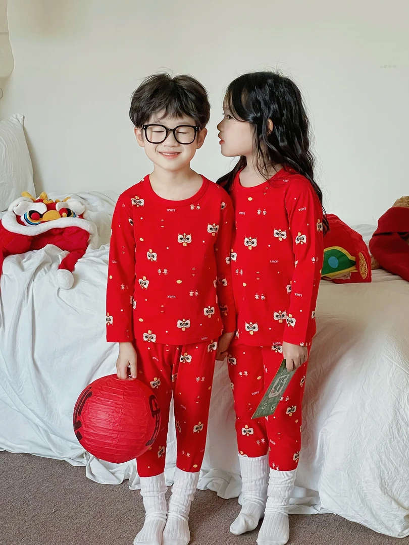 【本命年】儿童新年红色秋衣裤套装男女童内衣套装本命年无骨家居服
