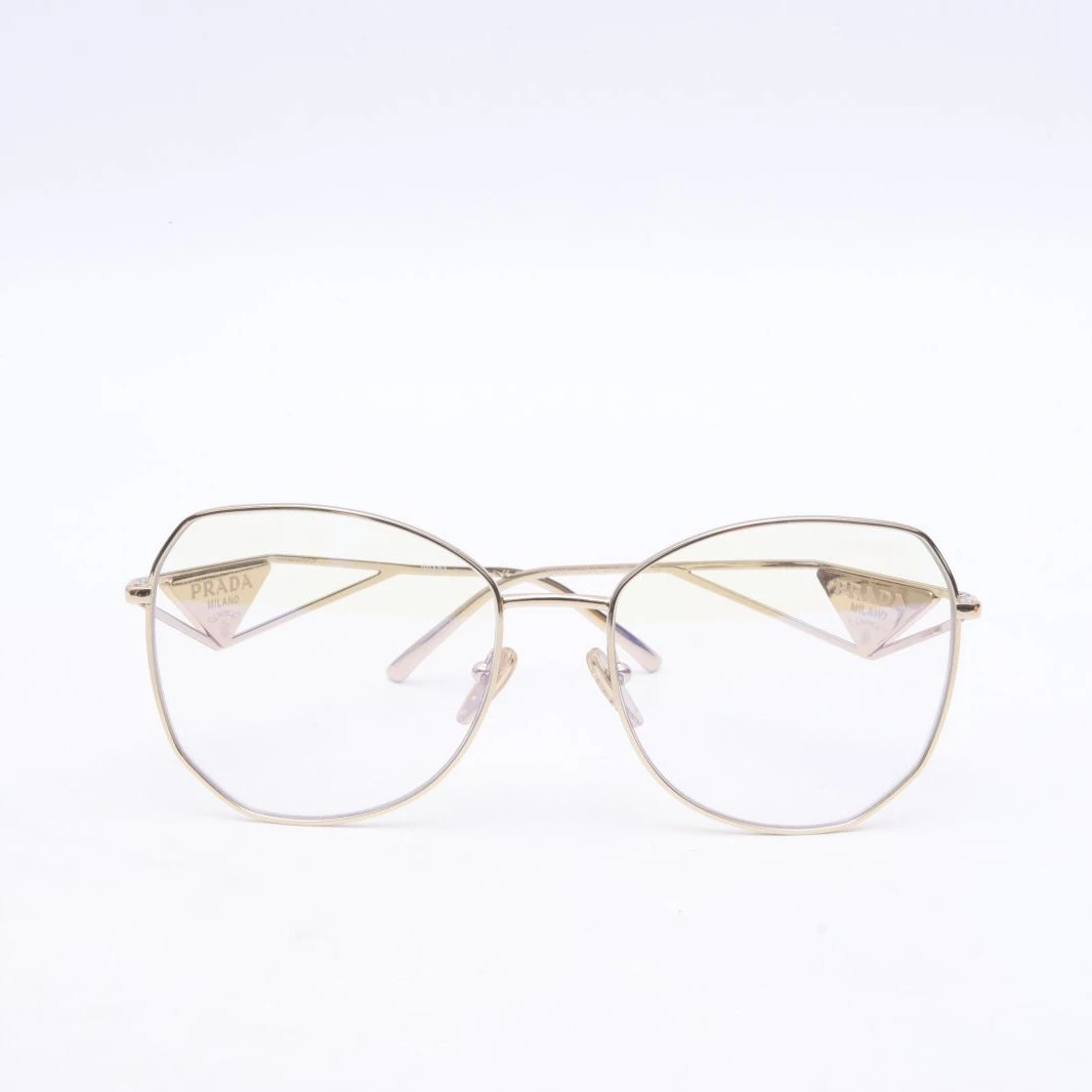 95新 Prada/普拉达 活动姑姑843297 金色 新款三角标边框平光镜