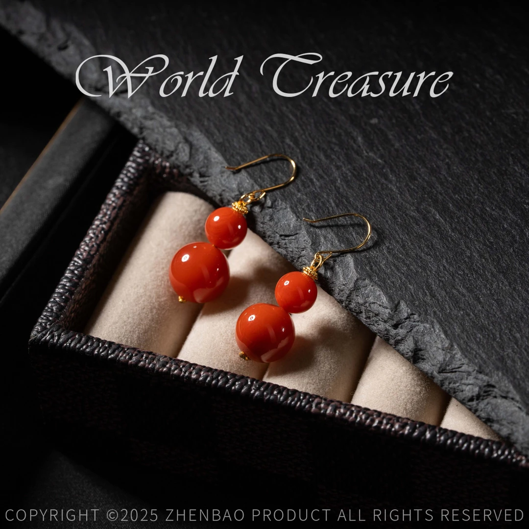 【世间臻宝】南红圆珠DIY耳钩/Q3152/多样性发一对/6mm+/10