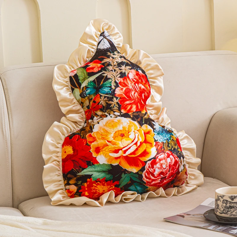 美式复古蝴蝶花卉造型沙发抱枕靠垫护腰氛围感高级感