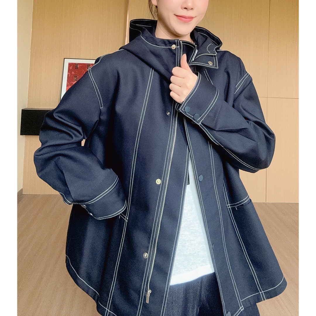 美亚恩NANA【明线外套】秋季高级感明线工装连帽风衣外套气质C0486