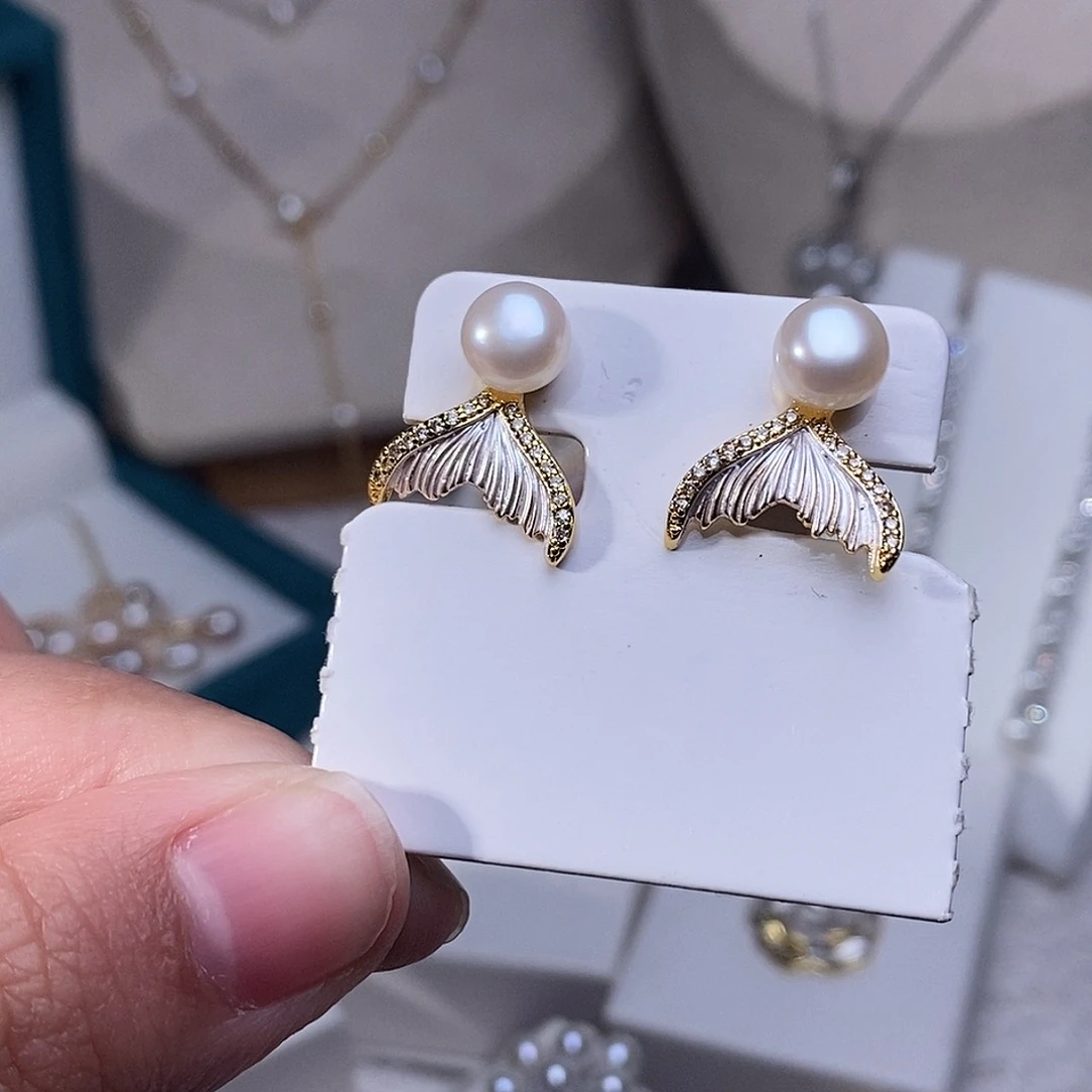 淡水珍珠耳饰银S925镶嵌