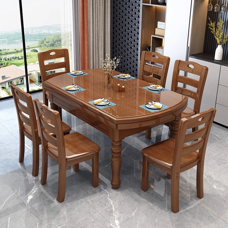 方圆家用简约两用圆形可伸缩饭桌子吃饭桌新中式餐厅可折叠长方形