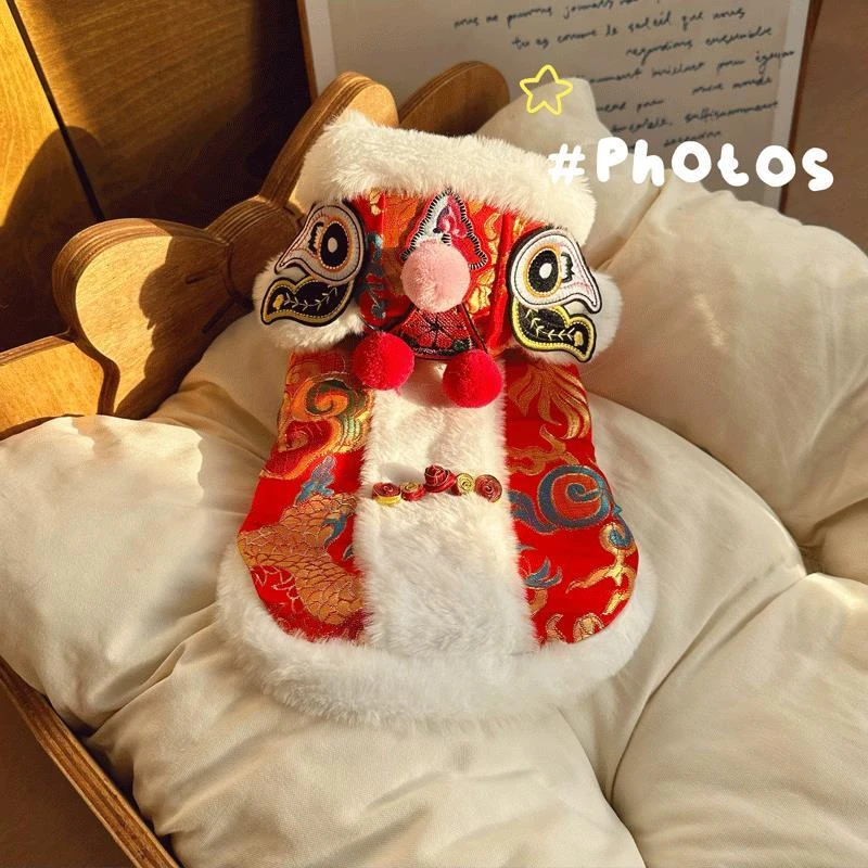 小狗狗舞狮衣服中式醒狮服新年战袍比熊雪纳瑞西高地过年喜庆唐装