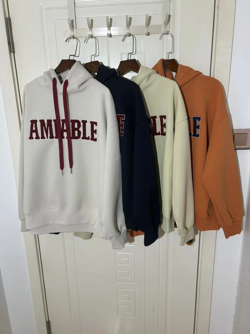 时尚潮流套头款连帽上衣带帽宽松型针织卫衣秋冬加厚款614