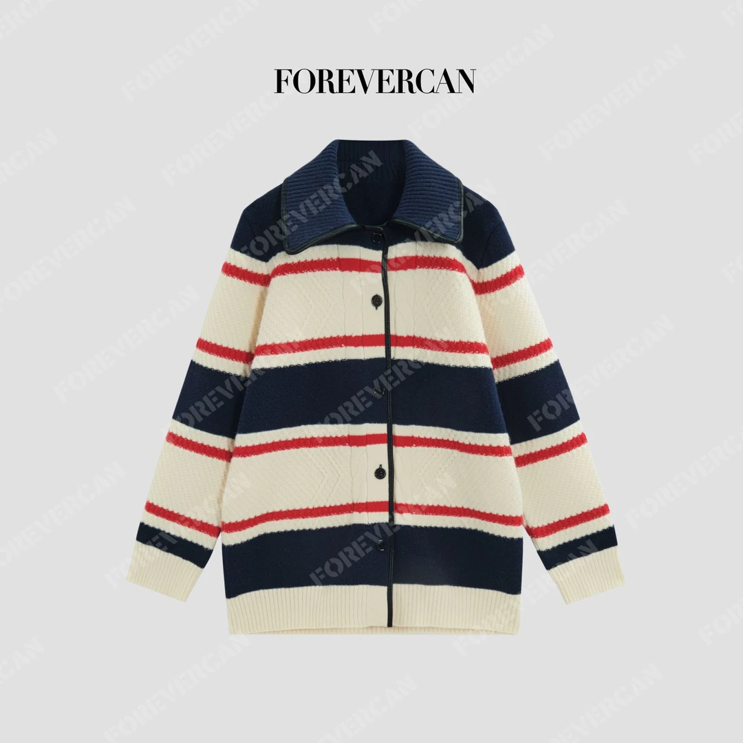 FOREVERCAN“普林斯顿”软糯宽松慵懒风撞色针织开衫外套MY4737