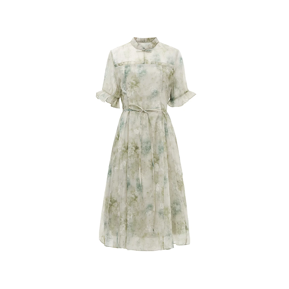 圣迪奥清新优雅温柔不规则印花复古夏季连衣裙S242Z12Q4