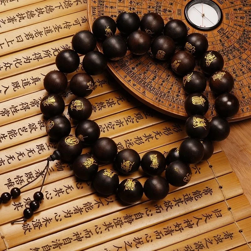 雷击天然枣木老料玉化三十六元帅流珠念珠鎏金手串手持盘玩把件