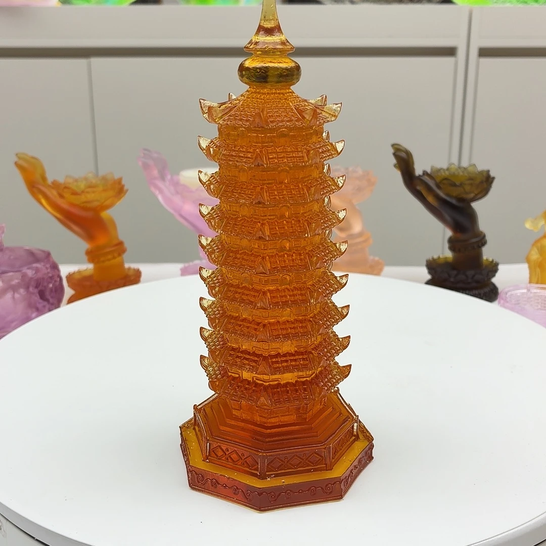 琉璃十九公分文昌塔琥珀色