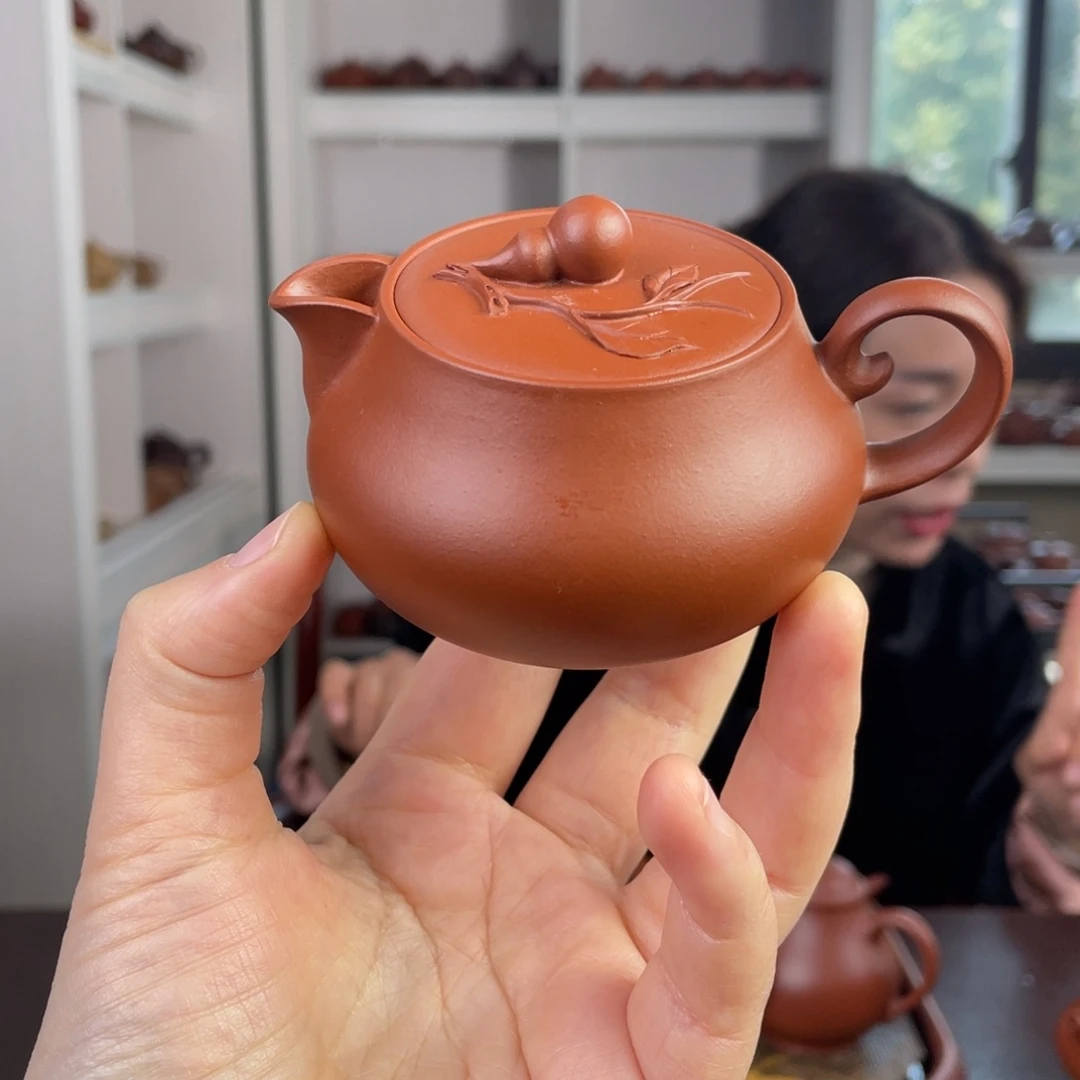 紫砂茶壶朱泥贴桃手抓壶125cc