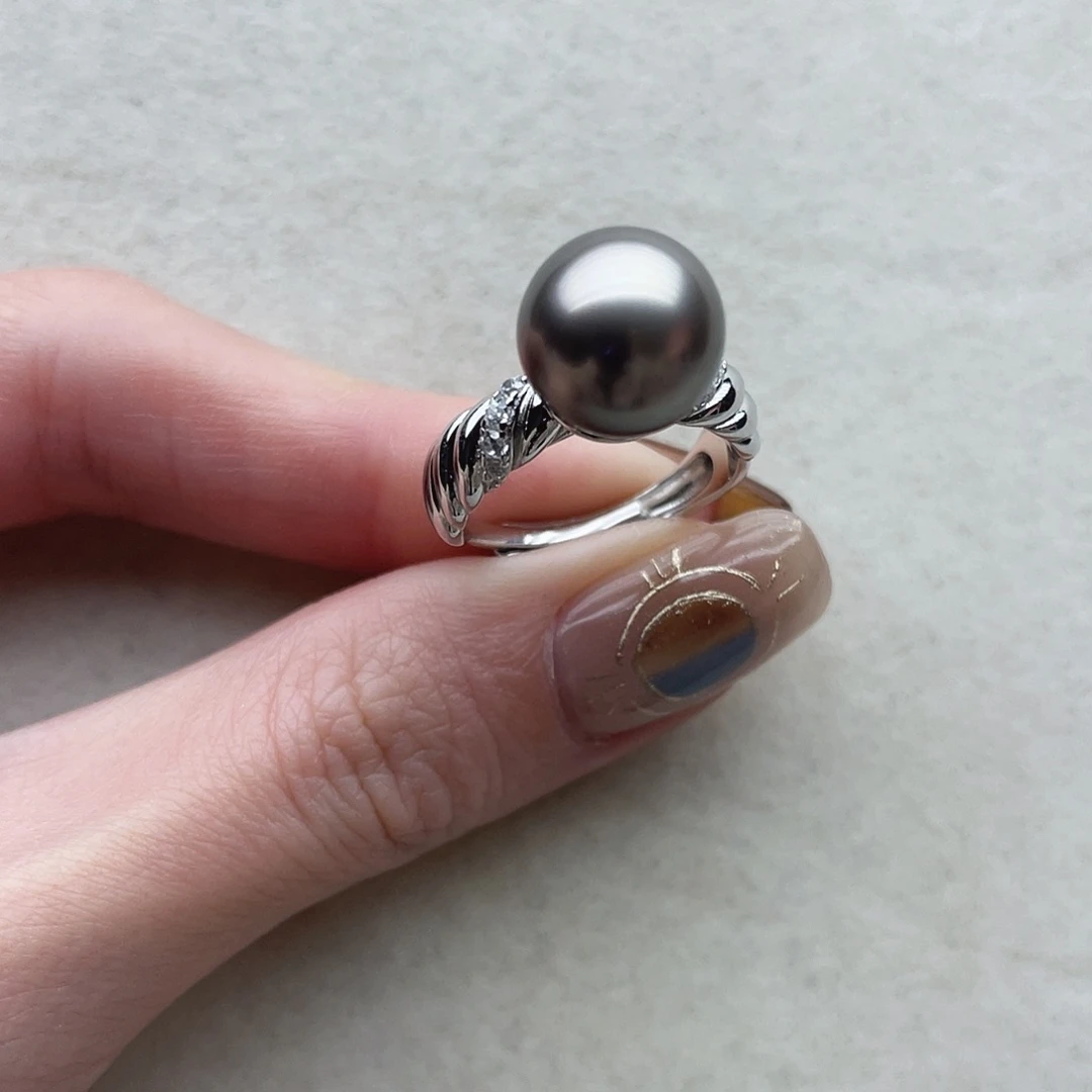海水珍珠银S925镶嵌戒指56