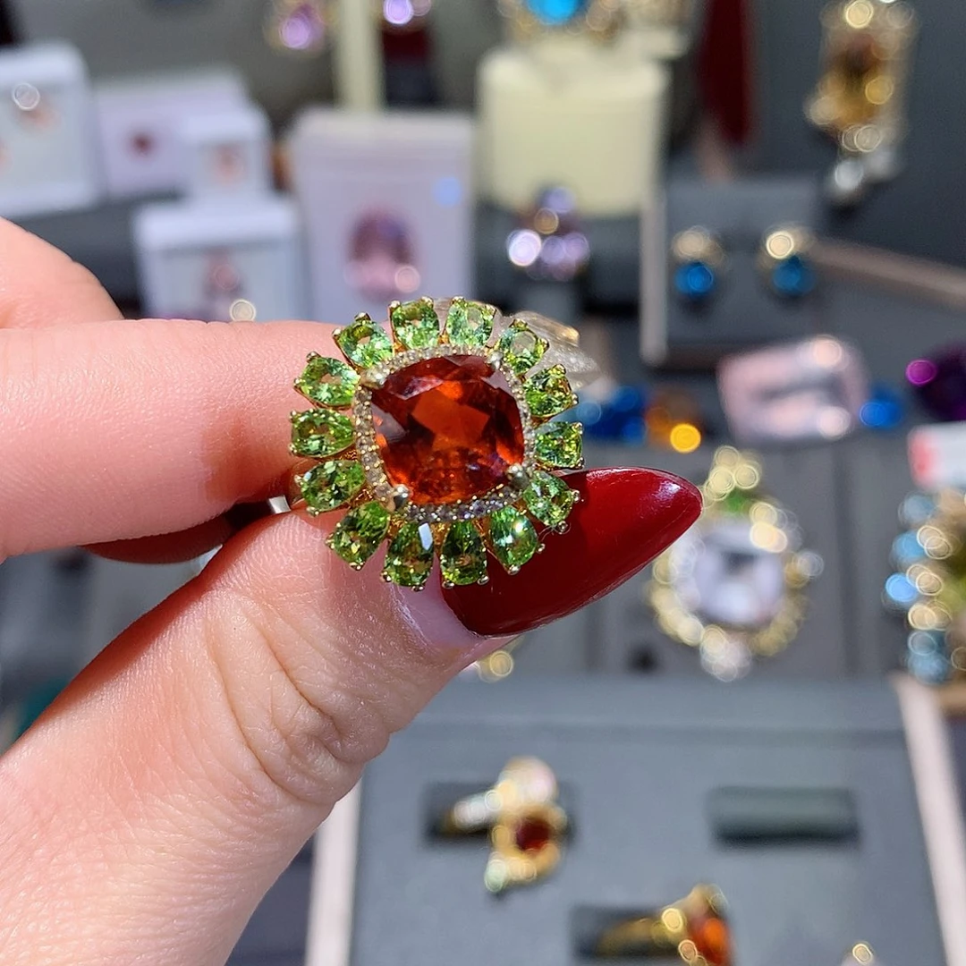 石榴石戒指银S925镶嵌戒指